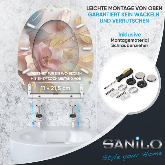 Sanilo WC Sitz mit Absenkautomatik & Schnellverschluss, Toilettendeckel per Knopfdruck abnehmbar, einfache Montage von oben (Florentia)