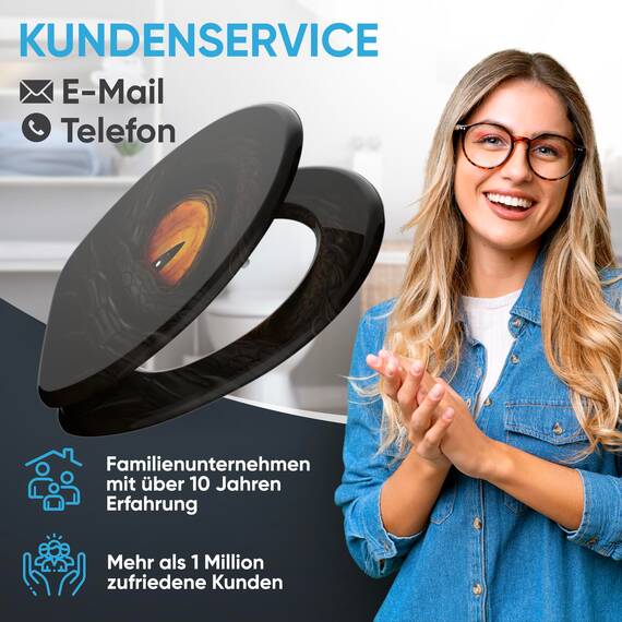 Sanilo WC Sitz mit Absenkautomatik, viele neue Toilettendeckel zur Auswahl, hochwertige Oberfläche, einfache Montage, stabile Scharniere (Black Eye)