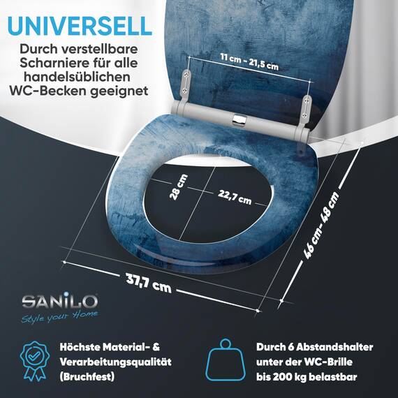 Sanilo WC Sitz mit Absenkautomatik & Schnellverschluss, Toilettendeckel per Knopfdruck abnehmbar, einfache Montage von oben Solium)