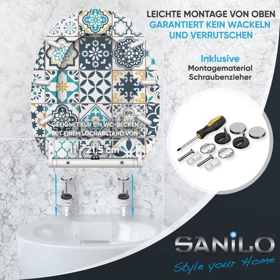 Sanilo WC Sitz mit Absenkautomatik & Schnellverschluss, Toilettendeckel per Knopfdruck abnehmbar, einfache Montage von oben (Palazzo)