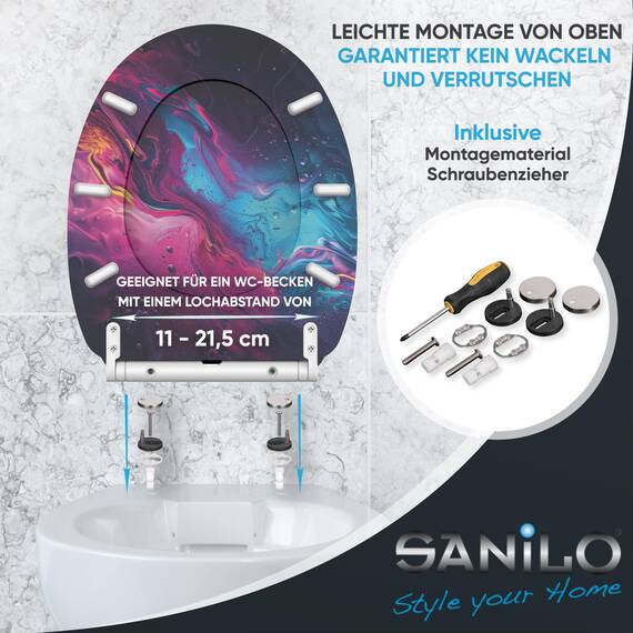Sanilo WC Sitz mit Absenkautomatik & Schnellverschluss, Toilettendeckel per Knopfdruck abnehmbar, einfache Montage von oben (Lumen)