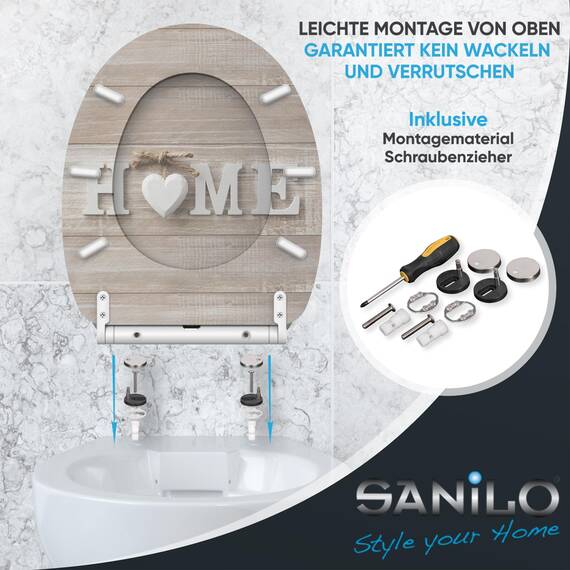 Sanilo WC Sitz mit Absenkautomatik & Schnellverschluss, Toilettendeckel per Knopfdruck abnehmbar, einfache Montage von oben (Home)