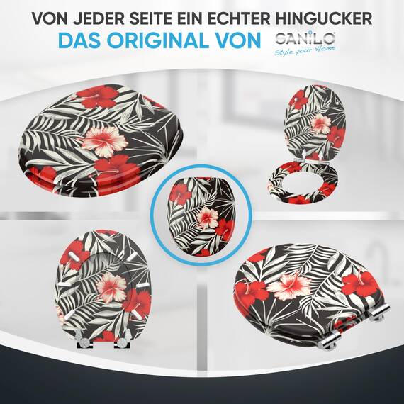 Sanilo WC Sitz mit Absenkautomatik, viele neue Toilettendeckel zur Auswahl, hochwertige Oberfläche, einfache Montage, stabile Scharniere (Hibisca)