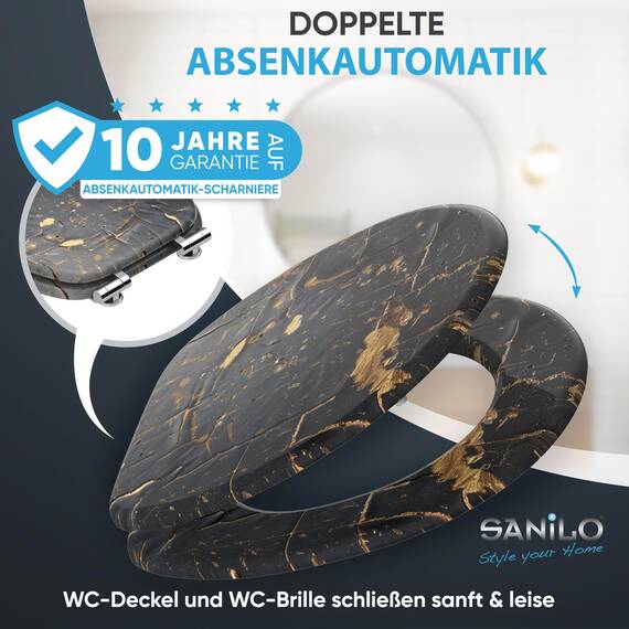 Sanilo WC Sitz mit Absenkautomatik, viele neue Toilettendeckel zur Auswahl, hochwertige Oberfläche, einfache Montage, stabile Scharniere (Shield)