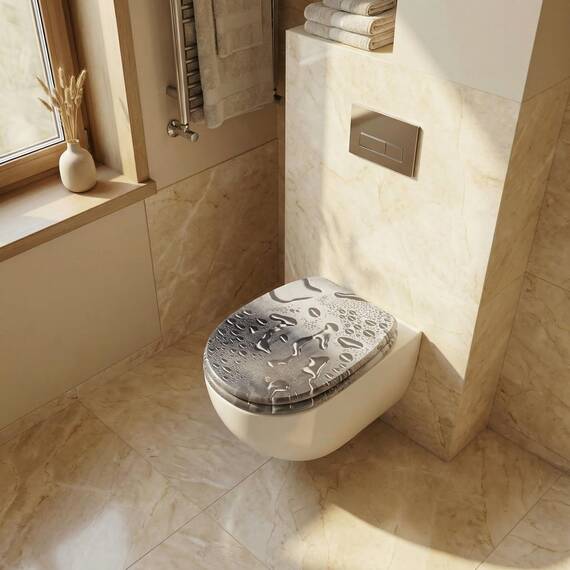 SINOBATH WC-Sitz Toilettensitz mit Absenkautomatik, MDF Holzkern, Softclose Scharnier(Waterdrops)