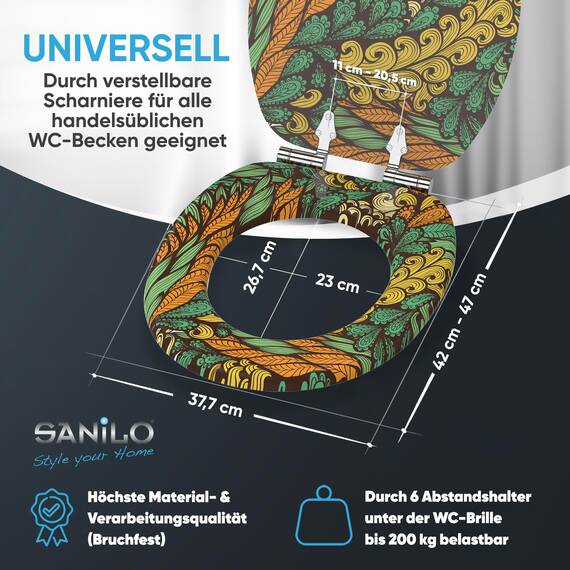 Sanilo WC Sitz mit Absenkautomatik, viele neue Toilettendeckel zur Auswahl, hochwertige Oberfläche, einfache Montage, stabile Scharniere (Velora)