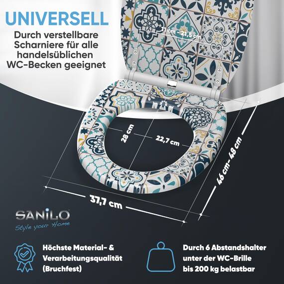 Sanilo WC Sitz mit Absenkautomatik & Schnellverschluss, Toilettendeckel per Knopfdruck abnehmbar, einfache Montage von oben (Palazzo)