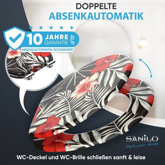 Sanilo WC Sitz mit Absenkautomatik, viele neue Toilettendeckel zur Auswahl, hochwertige Oberfläche, einfache Montage, stabile Scharniere (Hibisca)