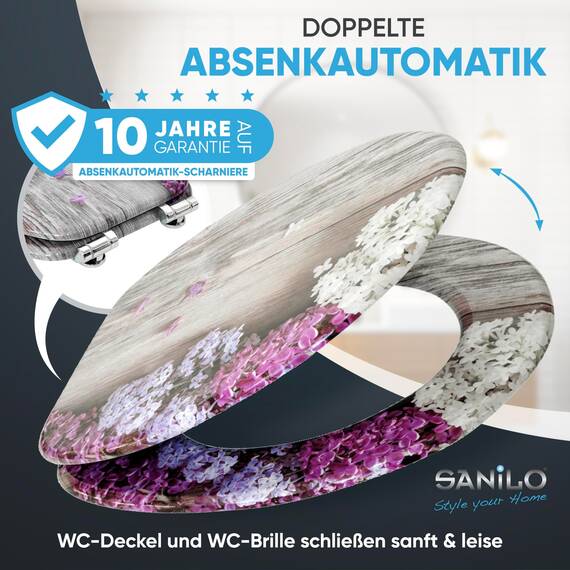 Sanilo WC Sitz mit Absenkautomatik, viele neue Toilettendeckel zur Auswahl, hochwertige Oberfläche, einfache Montage, stabile Scharniere (Flieder)