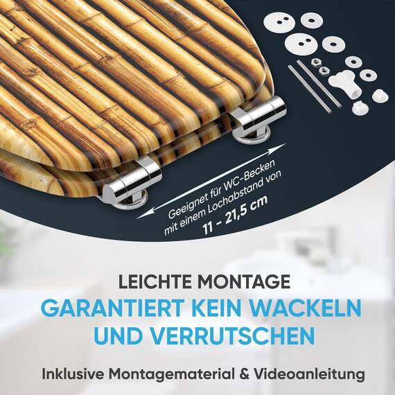 Sanilo WC Sitz mit Absenkautomatik, viele neue Toilettendeckel zur Auswahl, hochwertige Oberfläche, einfache Montage, stabile Scharniere (Bambusa)