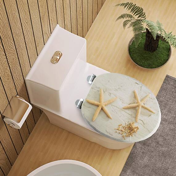 SINOBATH WC-Sitz Toilettensitz mit Absenkautomatik, MDF Holzkern, Softclose Scharnier, Seestern
