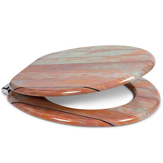 SANFINO® Premium WC Sitz mit Absenkautomatik – hochwertige Toilettendeckel aus Holz, viele bunte Motive, hoher Sitzkomfort, einfache Montage inklusive Montageanleitung – "Blue Wood"