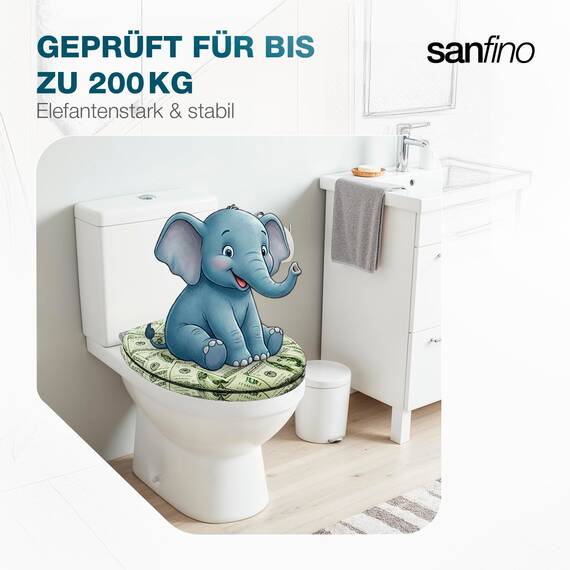 SANFINO® Premium WC Sitz mit Absenkautomatik – hochwertige Toilettendeckel aus Holz, viele bunte Motive, hoher Sitzkomfort, einfache Montage inklusive Montageanleitung – "Dollar ́s"