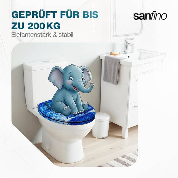 SANFINO® Premium WC Sitz mit Absenkautomatik – hochwertige Toilettendeckel aus Holz, viele bunte Motive, hoher Sitzkomfort, einfache Montage inklusive Montageanleitung – "Dolphin"