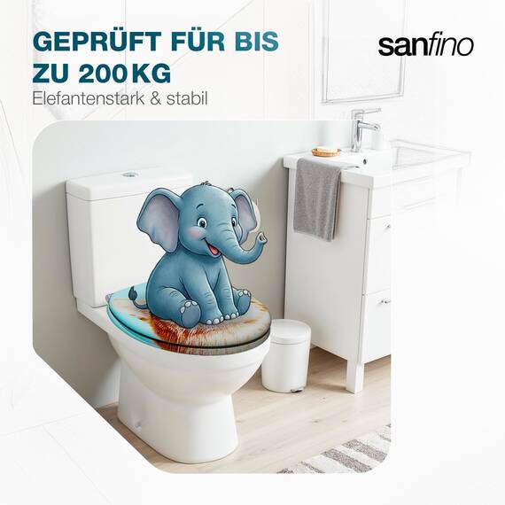SANFINO® Premium WC Sitz mit Absenkautomatik – hochwertige Toilettendeckel aus Holz, viele bunte Motive, hoher Sitzkomfort, einfache Montage inklusive Montageanleitung – "Cool Cat"