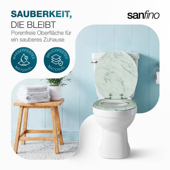 SANFINO® Premium WC Sitz mit Absenkautomatik – hochwertige Toilettendeckel aus Holz, viele bunte Motive, hoher Sitzkomfort, einfache Montage inklusive Montageanleitung – "Marmor"