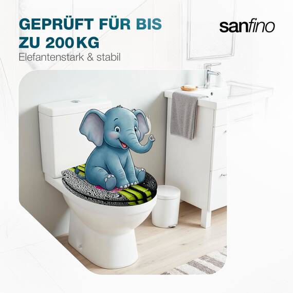 SANFINO® Premium WC Sitz mit Absenkautomatik – hochwertige Toilettendeckel aus Holz, viele bunte Motive, hoher Sitzkomfort, einfache Montage inklusive Montageanleitung – "Green Bamboo"
