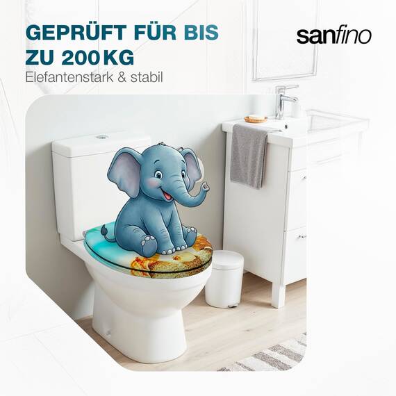 SANFINO® Premium WC Sitz mit Absenkautomatik – hochwertige Toilettendeckel aus Holz, viele bunte Motive, hoher Sitzkomfort, einfache Montage inklusive Montageanleitung – "Seastar Beach"