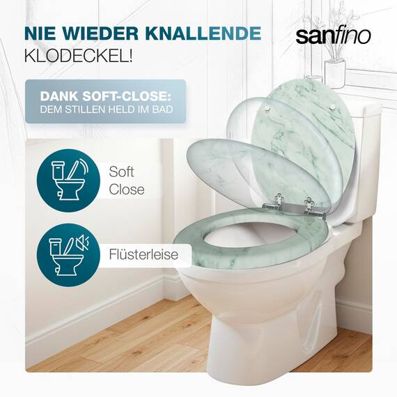 SANFINO® Premium WC Sitz mit Absenkautomatik – hochwertige Toilettendeckel aus Holz, viele bunte Motive, hoher Sitzkomfort, einfache Montage inklusive Montageanleitung – "Marmor"
