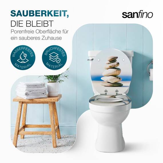 SANFINO® Premium WC Sitz mit Absenkautomatik – hochwertige Toilettendeckel aus Holz, viele bunte Motive, hoher Sitzkomfort, einfache Montage inklusive Montageanleitung – "Cairn II"