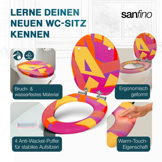 SANFINO® Premium WC Sitz mit Absenkautomatik – hochwertige Toilettendeckel aus Holz, viele bunte Motive, hoher Sitzkomfort, einfache Montage inklusive Montageanleitung – "Artsy"