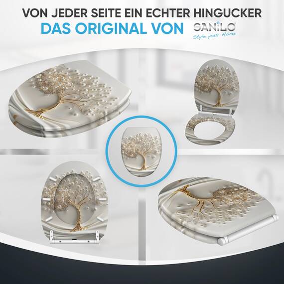 Sanilo WC Sitz mit Absenkautomatik & Schnellverschluss, Toilettendeckel per Knopfdruck abnehmbar, einfache Montage von oben (Tree of Life)