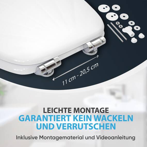 Sanilo WC Sitz mit Absenkautomatik, viele neue Toilettendeckel zur Auswahl, hochwertige Oberfläche, einfache Montage, stabile Scharniere (Muschel Weiß)