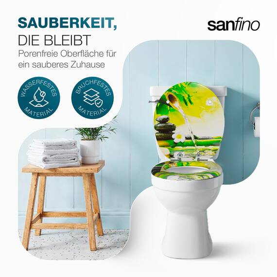 SANFINO® Premium WC Sitz mit Absenkautomatik – hochwertige Toilettendeckel aus Holz, viele bunte Motive, hoher Sitzkomfort, einfache Montage inklusive Montageanleitung – "Garden Eden II"