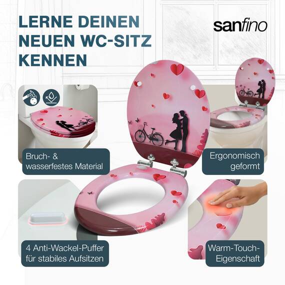 SANFINO® Premium WC Sitz mit Absenkautomatik – hochwertige Toilettendeckel aus Holz, viele bunte Motive, hoher Sitzkomfort, einfache Montage inklusive Montageanleitung – "Butterfly"