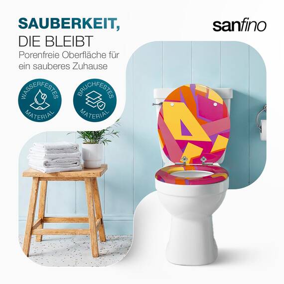 SANFINO® Premium WC Sitz mit Absenkautomatik – hochwertige Toilettendeckel aus Holz, viele bunte Motive, hoher Sitzkomfort, einfache Montage inklusive Montageanleitung – "Artsy"