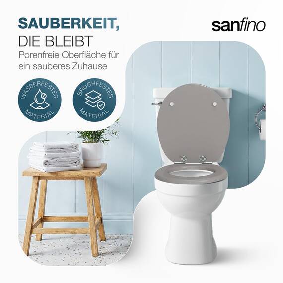 SANFINO® Premium WC Sitz mit Absenkautomatik – hochwertige Toilettendeckel aus Holz, viele bunte Motive, hoher Sitzkomfort, einfache Montage inklusive Montageanleitung – "Fine"