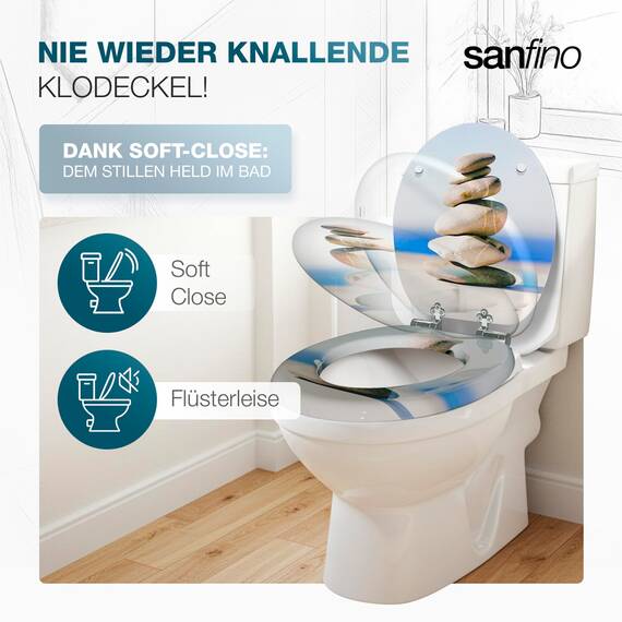 SANFINO® Premium WC Sitz mit Absenkautomatik – hochwertige Toilettendeckel aus Holz, viele bunte Motive, hoher Sitzkomfort, einfache Montage inklusive Montageanleitung – "Cairn II"