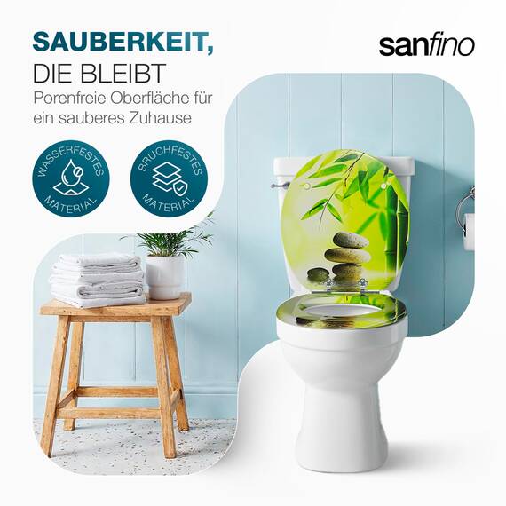 SANFINO® Premium WC Sitz mit Absenkautomatik – hochwertige Toilettendeckel aus Holz, viele bunte Motive, hoher Sitzkomfort, einfache Montage inklusive Montageanleitung – "Garden Eden"