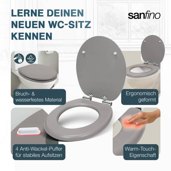 SANFINO® Premium WC Sitz mit Absenkautomatik – hochwertige Toilettendeckel aus Holz, viele bunte Motive, hoher Sitzkomfort, einfache Montage inklusive Montageanleitung – "Fine"