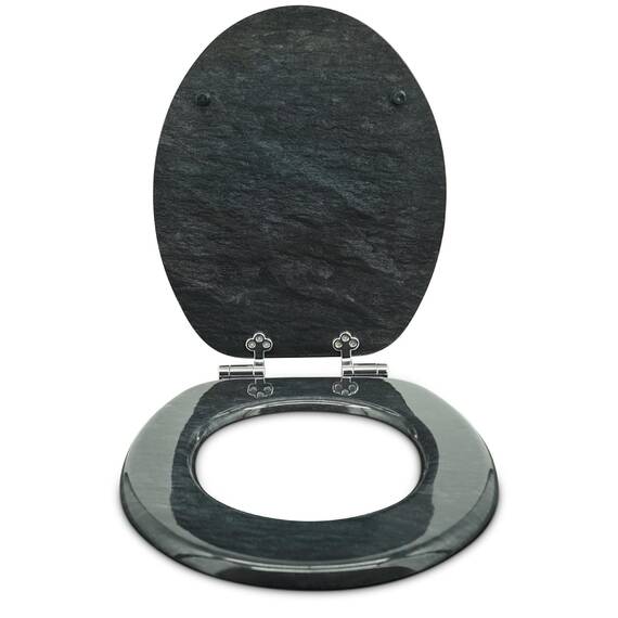SANFINO® Premium WC Sitz mit Absenkautomatik – hochwertige Toilettendeckel aus Holz, viele bunte Motive, hoher Sitzkomfort, einfache Montage inklusive Montageanleitung – "Granit"