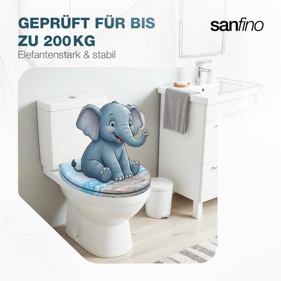 SANFINO® Premium WC Sitz mit Absenkautomatik – hochwertige Toilettendeckel aus Holz, viele bunte Motive, hoher Sitzkomfort, einfache Montage inklusive Montageanleitung – "Beach"