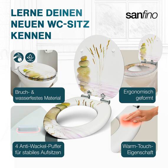 SANFINO® Premium WC Sitz mit Absenkautomatik – hochwertige Toilettendeckel aus Holz, viele bunte Motive, hoher Sitzkomfort, einfache Montage inklusive Montageanleitung – "Balance II"