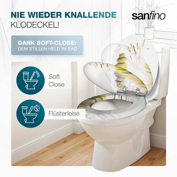 SANFINO® Premium WC Sitz mit Absenkautomatik – hochwertige Toilettendeckel aus Holz, viele bunte Motive, hoher Sitzkomfort, einfache Montage inklusive Montageanleitung – "Balance II"
