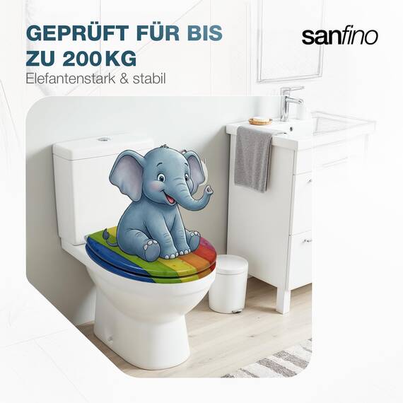 SANFINO® Premium WC Sitz mit Absenkautomatik – hochwertige Toilettendeckel aus Holz, viele bunte Motive, hoher Sitzkomfort, einfache Montage inklusive Montageanleitung – "Colorful"