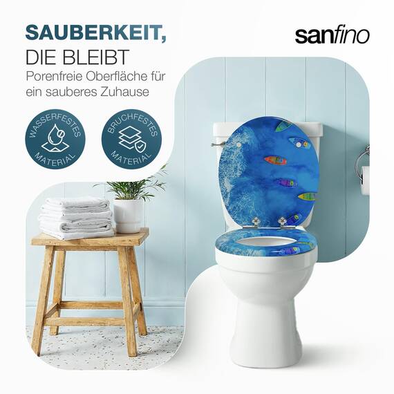 SANFINO® Premium WC Sitz mit Absenkautomatik – hochwertige Toilettendeckel aus Holz, viele bunte Motive, hoher Sitzkomfort, einfache Montage inklusive Montageanleitung – "Boats"