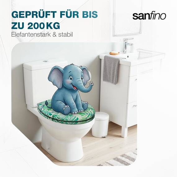 SANFINO® Premium WC Sitz mit Absenkautomatik – hochwertige Toilettendeckel aus Holz, viele bunte Motive, hoher Sitzkomfort, einfache Montage inklusive Montageanleitung – "Tropical Leaves"