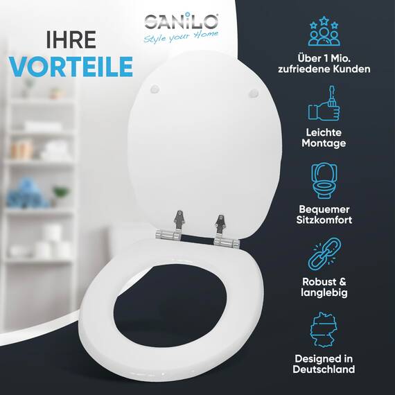 Sanilo WC Sitz mit Absenkautomatik, viele neue Toilettendeckel zur Auswahl, hochwertige Oberfläche, einfache Montage, stabile Scharniere (Muschel Weiß)