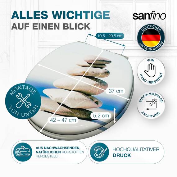 SANFINO® Premium WC Sitz mit Absenkautomatik – hochwertige Toilettendeckel aus Holz, viele bunte Motive, hoher Sitzkomfort, einfache Montage inklusive Montageanleitung – "Cairn II"