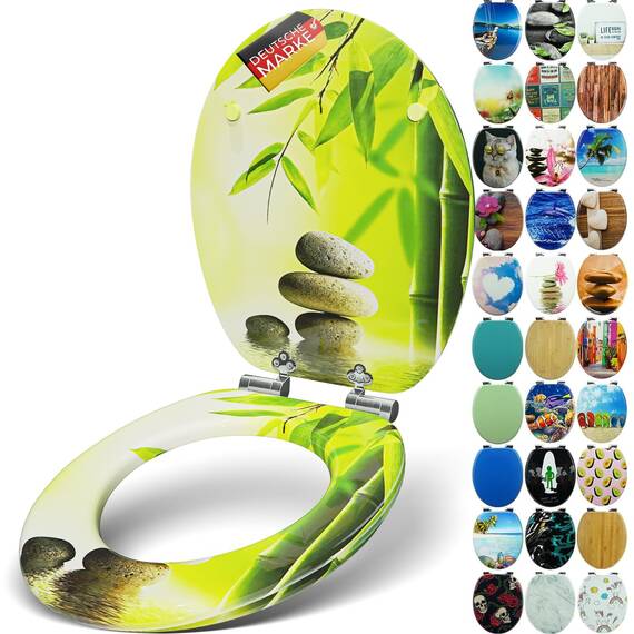 SANFINO® Premium WC Sitz mit Absenkautomatik – hochwertige Toilettendeckel aus Holz, viele bunte Motive, hoher Sitzkomfort, einfache Montage inklusive Montageanleitung – "Garden Eden"