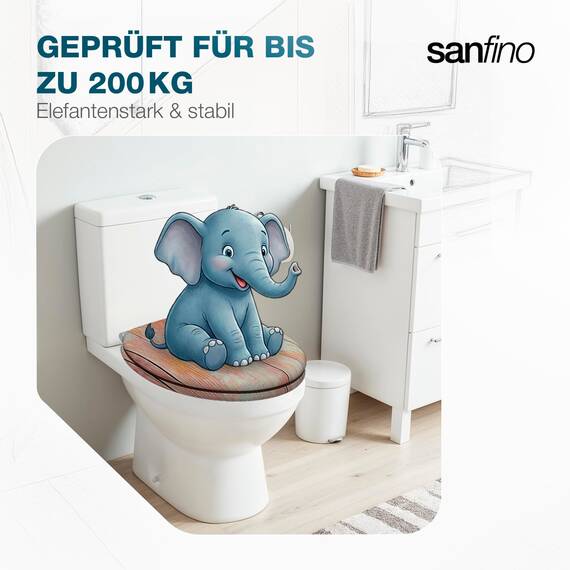 SANFINO® Premium WC Sitz mit Absenkautomatik – hochwertige Toilettendeckel aus Holz, viele bunte Motive, hoher Sitzkomfort, einfache Montage inklusive Montageanleitung – "Blue Wood"