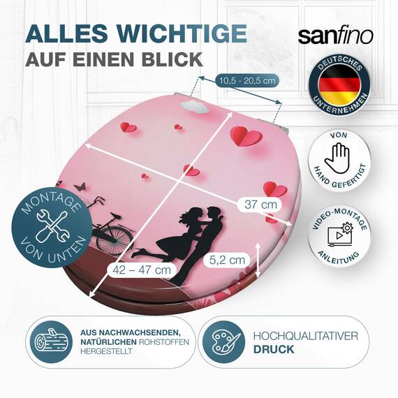 SANFINO® Premium WC Sitz mit Absenkautomatik – hochwertige Toilettendeckel aus Holz, viele bunte Motive, hoher Sitzkomfort, einfache Montage inklusive Montageanleitung – "Butterfly"