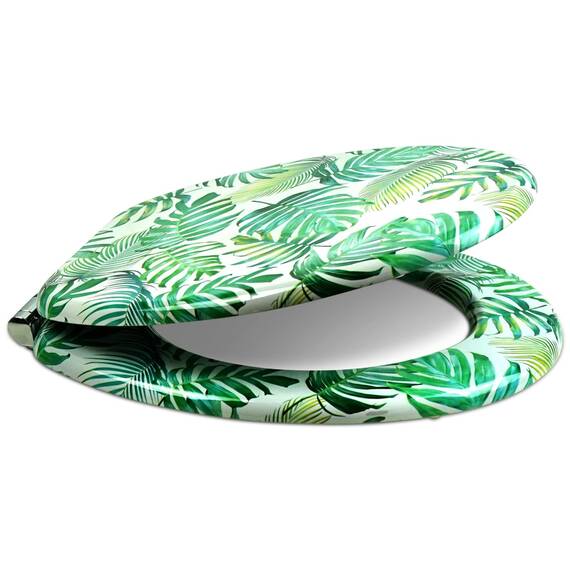SANFINO® Premium WC Sitz mit Absenkautomatik – hochwertige Toilettendeckel aus Holz, viele bunte Motive, hoher Sitzkomfort, einfache Montage inklusive Montageanleitung – "Tropical Leaves"