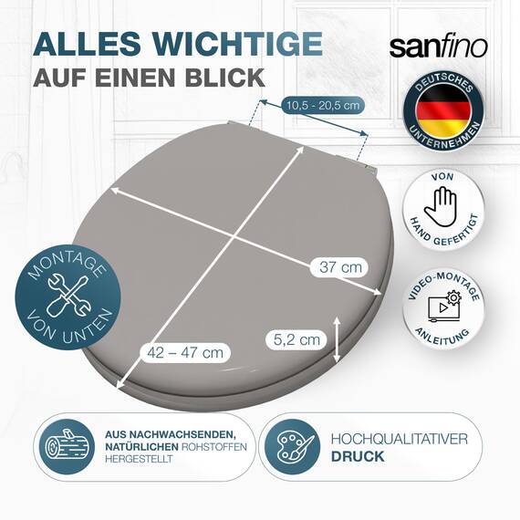 SANFINO® Premium WC Sitz mit Absenkautomatik – hochwertige Toilettendeckel aus Holz, viele bunte Motive, hoher Sitzkomfort, einfache Montage inklusive Montageanleitung – "Fine"