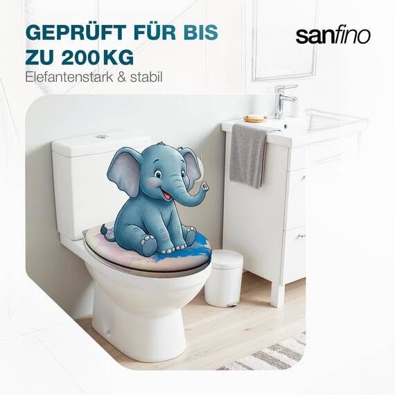 SANFINO® Premium WC Sitz mit Absenkautomatik – hochwertige Toilettendeckel aus Holz, viele bunte Motive, hoher Sitzkomfort, einfache Montage inklusive Montageanleitung – "Cloud Heart"