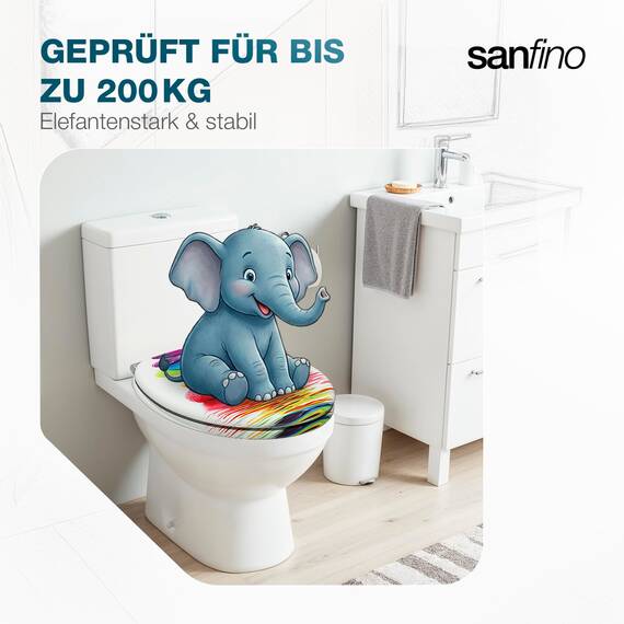 SANFINO® Premium WC Sitz mit Absenkautomatik – hochwertige Toilettendeckel aus Holz, viele bunte Motive, hoher Sitzkomfort, einfache Montage inklusive Montageanleitung – "Rainbow Stone"